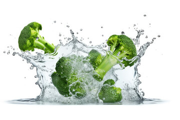 water splash with Broccoli isolated created with Generative AI technology