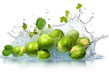 water splash with Brussels sprouts isolated created with Generative AI technology
