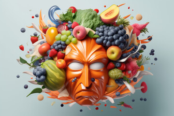 Naklejka na ściany i meble fruits and vegetables with orange mask