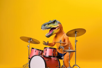 Fototapeta na wymiar t-rex playing drums created with Generative AI technology