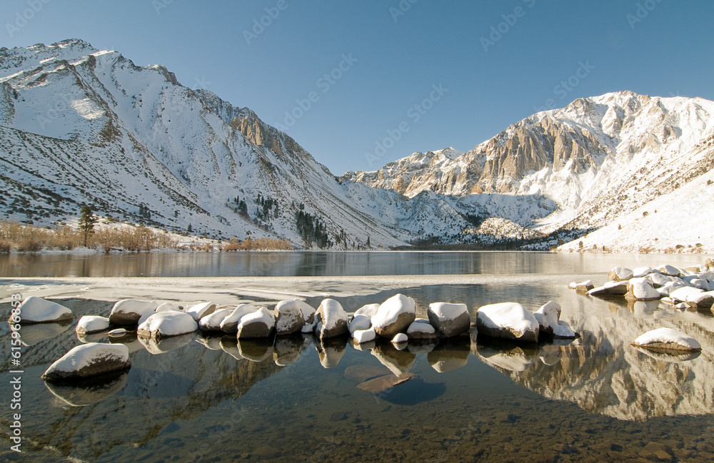 Sticker convict lake in winter near mammoth lakes, ca.