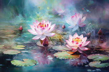 Fototapeta na wymiar watercolor of lotus created with Generative AI technology