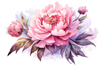 watercolor of Peony flower isolated created with Generative AI technology
