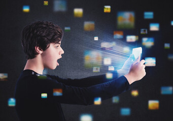 Boy surfs on fast internet with a tablet