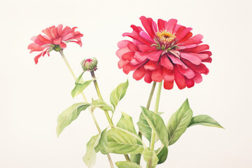 Fototapeta premium watercolor of Zinnia flowers created with Generative AI technology