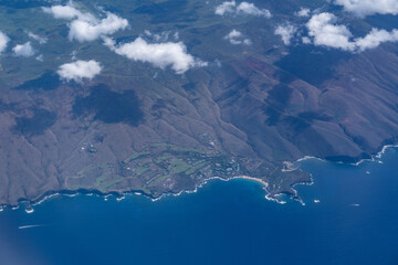 Lanai island, Hawaii. Aerial photography on the plane. 