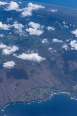 Lanai island, Hawaii. Aerial photography on the plane. 