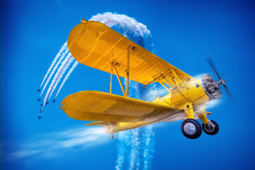 sports plane against a blue sky - obrazy, fototapety, plakaty