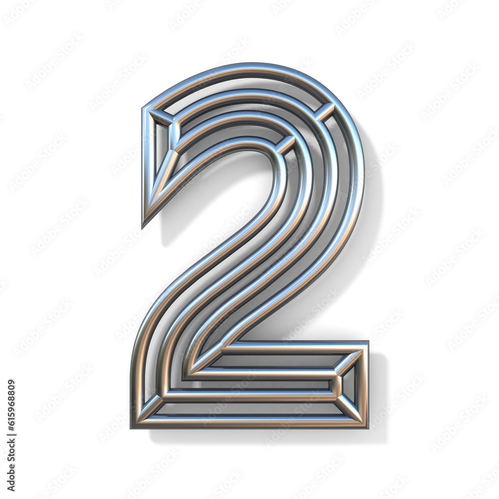 Poster wire outline font number 2 two 3d rendering illustration isolated on white background