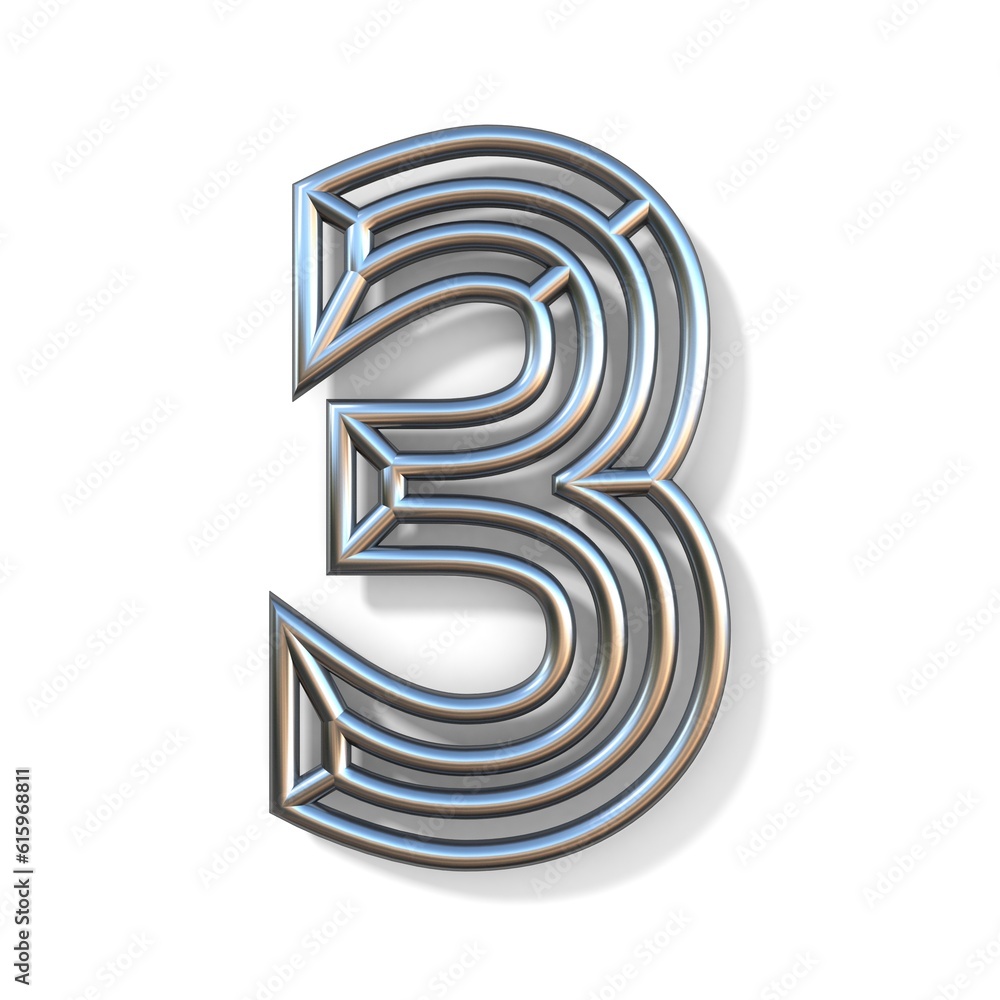 Poster wire outline font number 3 three 3d rendering illustration isolated on white background