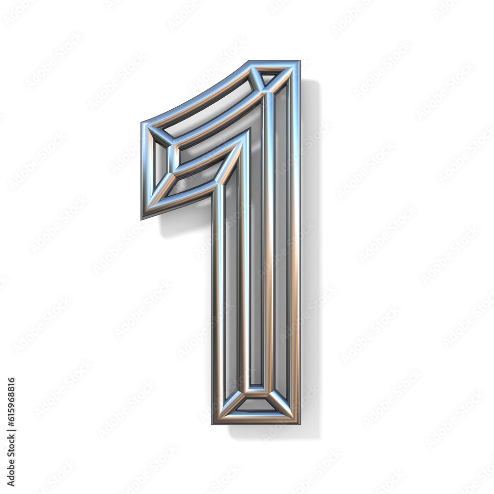 Poster wire outline font number 1 one 3d rendering illustration isolated on white background