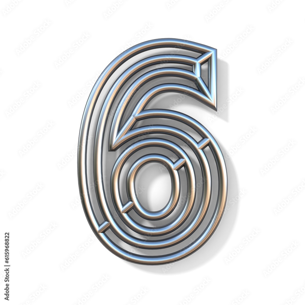 Poster wire outline font number 6 six 3d rendering illustration isolated on white background