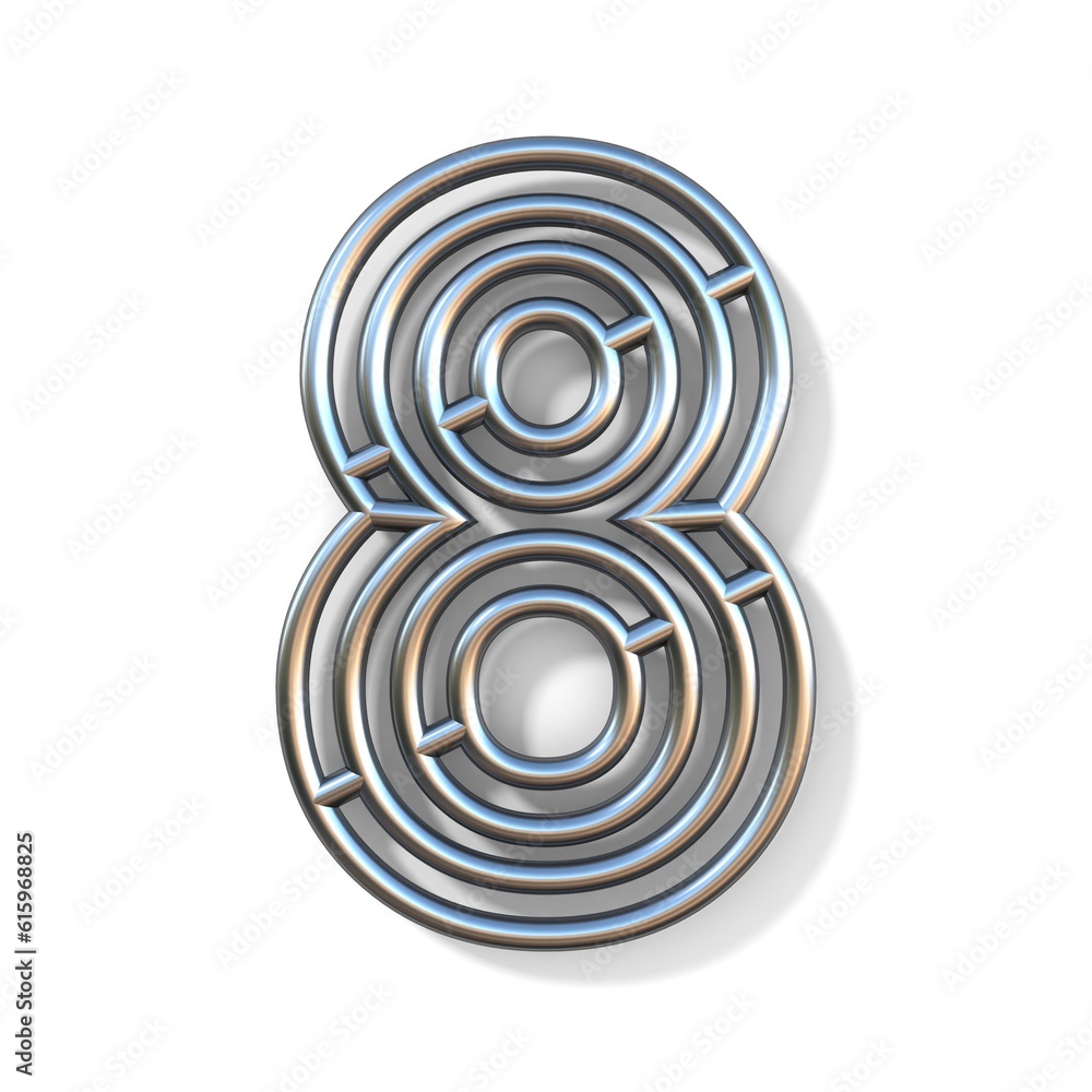 Poster wire outline font number 8 eight 3d rendering illustration isolated on white background
