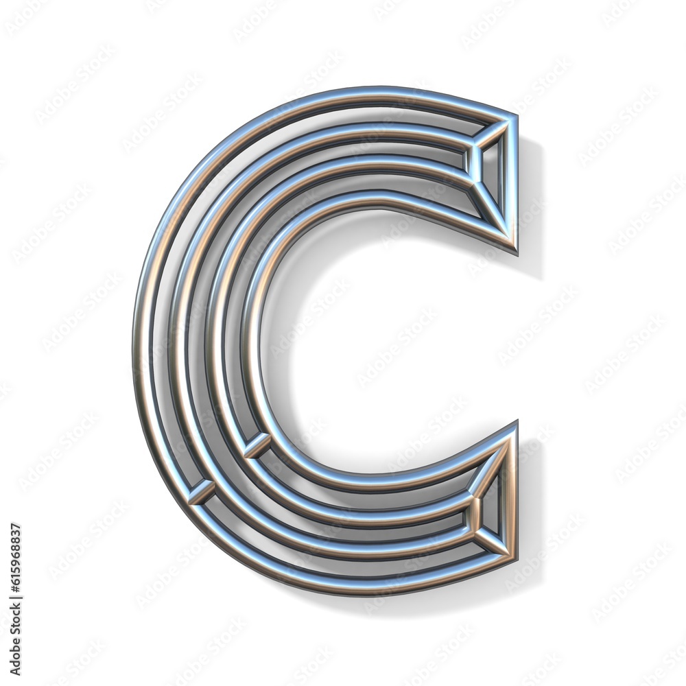 Poster wire outline font letter c 3d rendering illustration isolated on white background