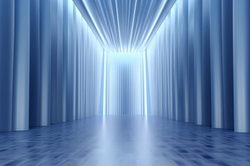 Ray of a gray blue background with beautiful rays of illumination. Light interior wall for presentation.