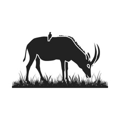 Illustration of an African antelope silhouette on a white background.