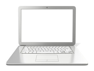 Grey laptop with blank screen. 3D rendering isolated on white background