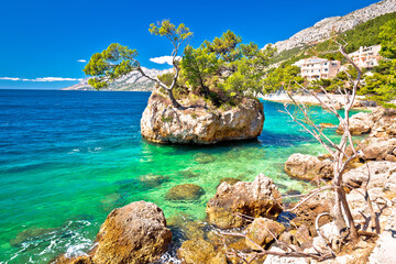 Idyllic islet on Punta Rata beach in Brela, Makarska riviera of Dalmatia, Croatia