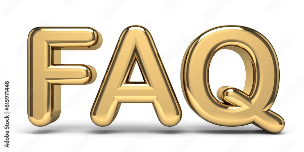Poster faq golden text 3d rendering illustration isolated on white background