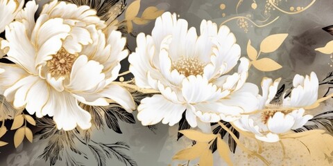 Japanese background with peony flower watercolor made with Generative AI