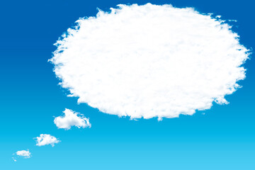 White cloud in the sky with the shape of a cartoon thinking balloon.