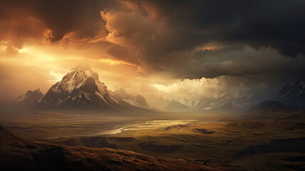 Fototapeta premium mountain range at sunset, with snow-capped peaks