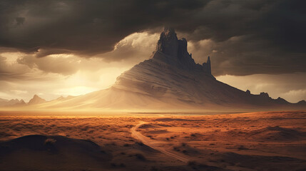 Fototapeta na wymiar desert landscape with tall mountain 