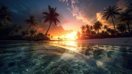 Fototapeta na wymiar tropical island paradise with sunset