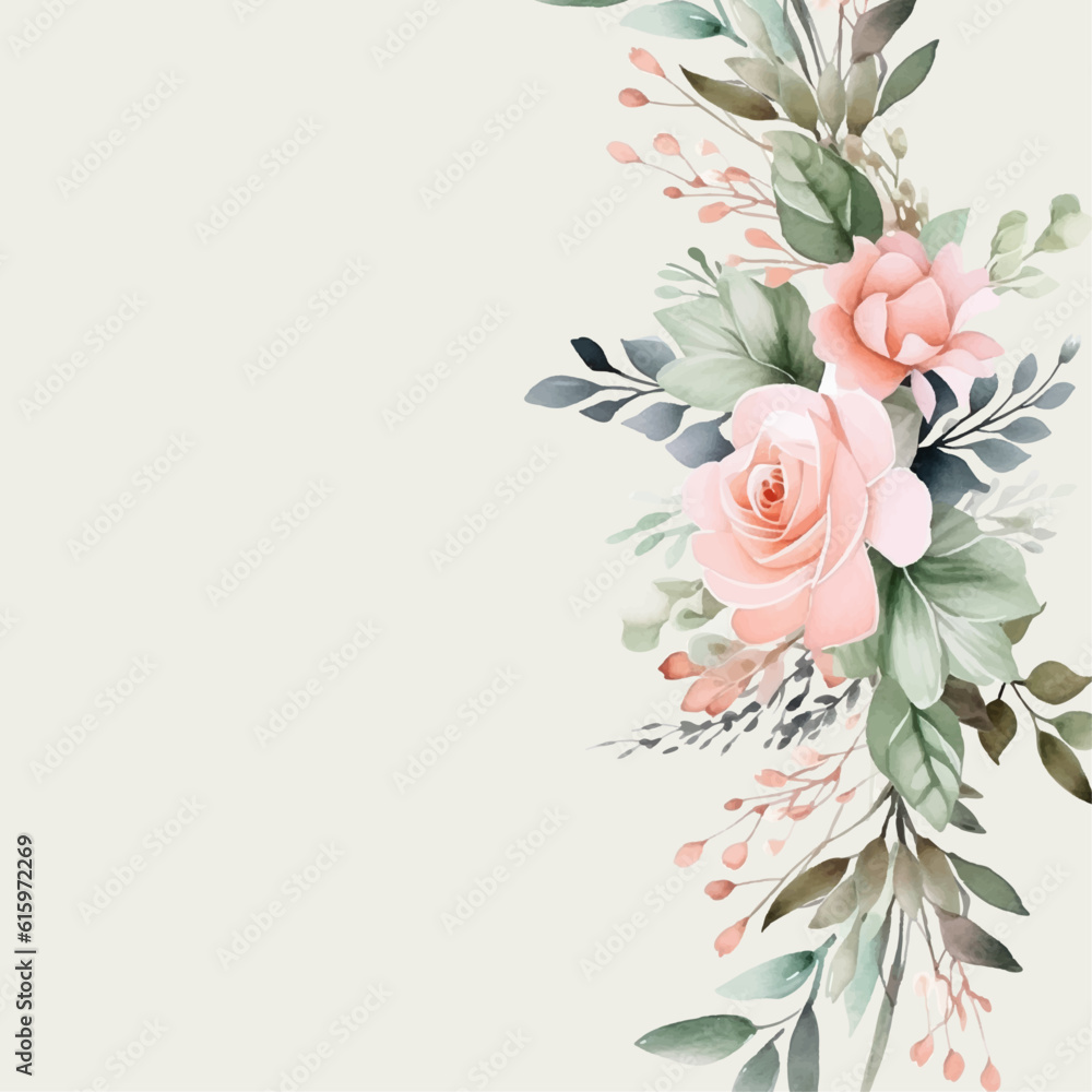 Wall mural colourful colorful floral flower vector beautiful gold flowers line art on wedding card template watercolor - Wall murals