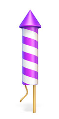 Purple stripped firework rocket 3D rendering illustration isolated on white background