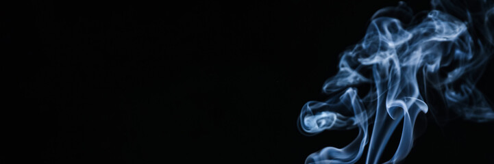 Smoke on black background, space for text. Banner design
