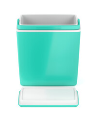 Handheld green refrigerator on white background