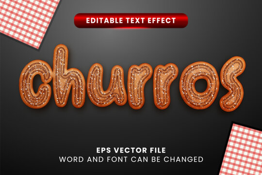 Food churros shape editable vector text effect