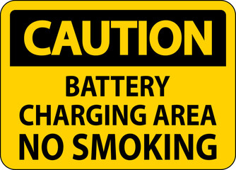 Caution Sign Battery Charging Area, No Smoking