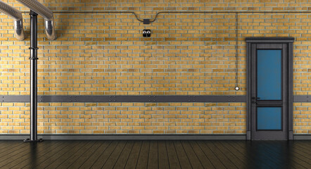 Empty room with brick wall and closed door in a loft - 3d rendering