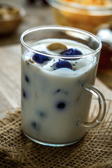 Healthy breakfast variety. Cereals with fruit. Yogurt with seeds