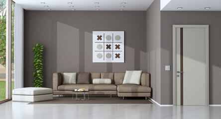 Modern living room with sofa and footstool - 3d rendering