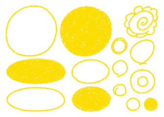 クレヨン素材　手描きのラフな円形セット