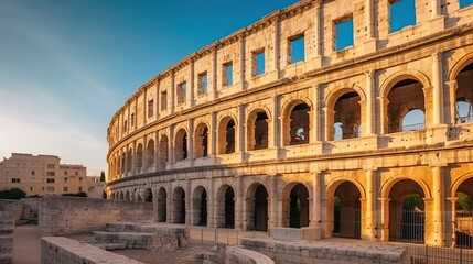 Obraz premium tourists visit colosseum summer panoramic view