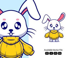 Fototapeta na wymiar vector cute bunny with jacket cartoon vector icon illustration. animal nature icon concept isolated premium vector.