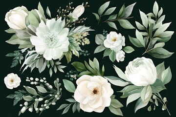 green leaf branches collection, bouquets and wreath