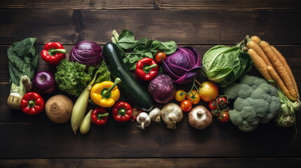 many kinds vegetables on wood background