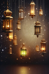 Obraz premium Ornamental arabic lantern, beautiful lantern, burning candle, holy month ramadan kareem