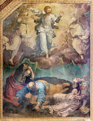 NAPLES, ITALY - APRIL 23, 2023: The fresco of Transfiguration to Egypt in the church Chiesa di San Giovanni a Carbonara by unknown mannerist painter from years (1570 - 1575).