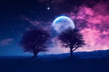Wall murals Full moon and trees 幻想的な風景イメージ　with generative ai