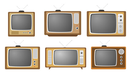 Set of wood box tv or old classic vintage tv or television. old retro style tv vector illustration
