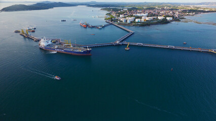 Cargo ships in the harbor of Aratu in the bay of all saints. Bahia, Brazil