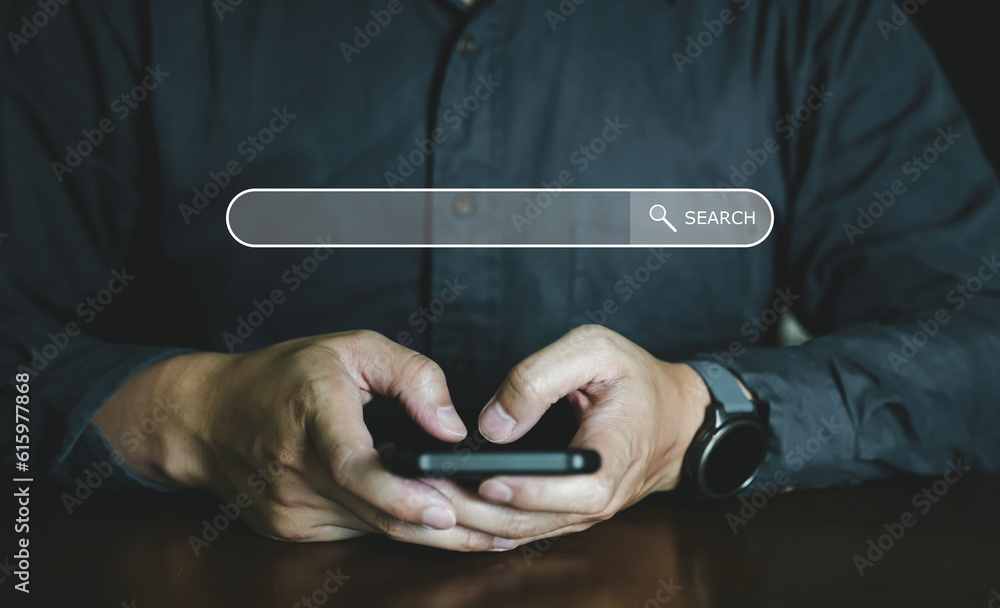 Aufkleber search data concept, searching bar on visual screen, find to data and website.