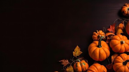 Naklejka na ściany i meble A Bunch of orange pumpkins on spooky background for Halloween banner