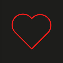 Red neon heart on black background. Vector illustration. stock image.